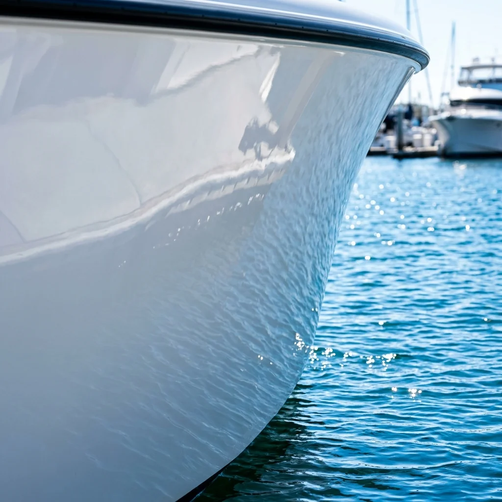 Polished white glossy boat hull