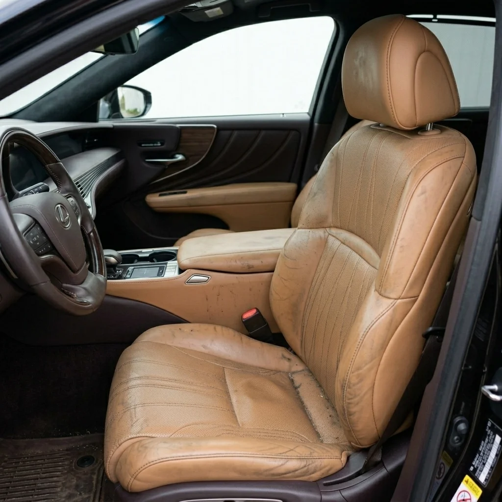 Dirty leather seats before detailing