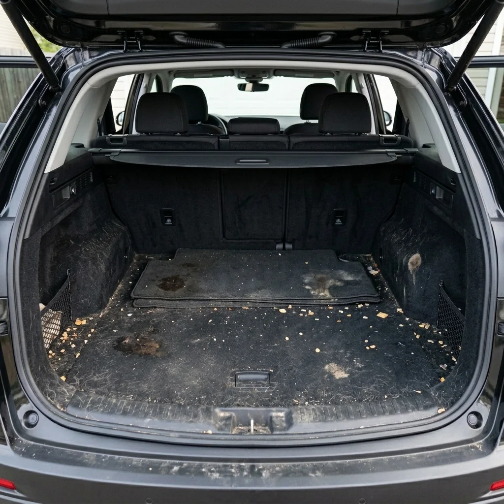 Neglected dirty car trunk