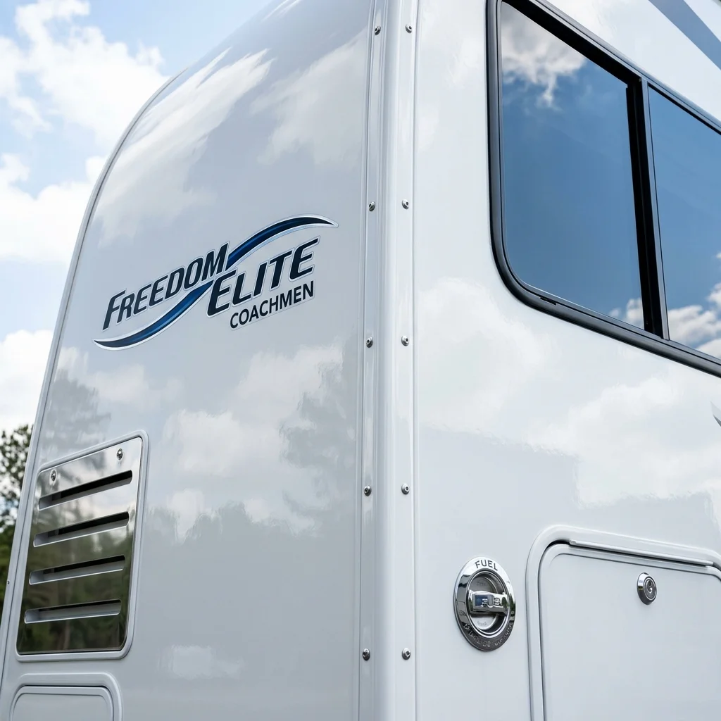 Clean white polished RV panel