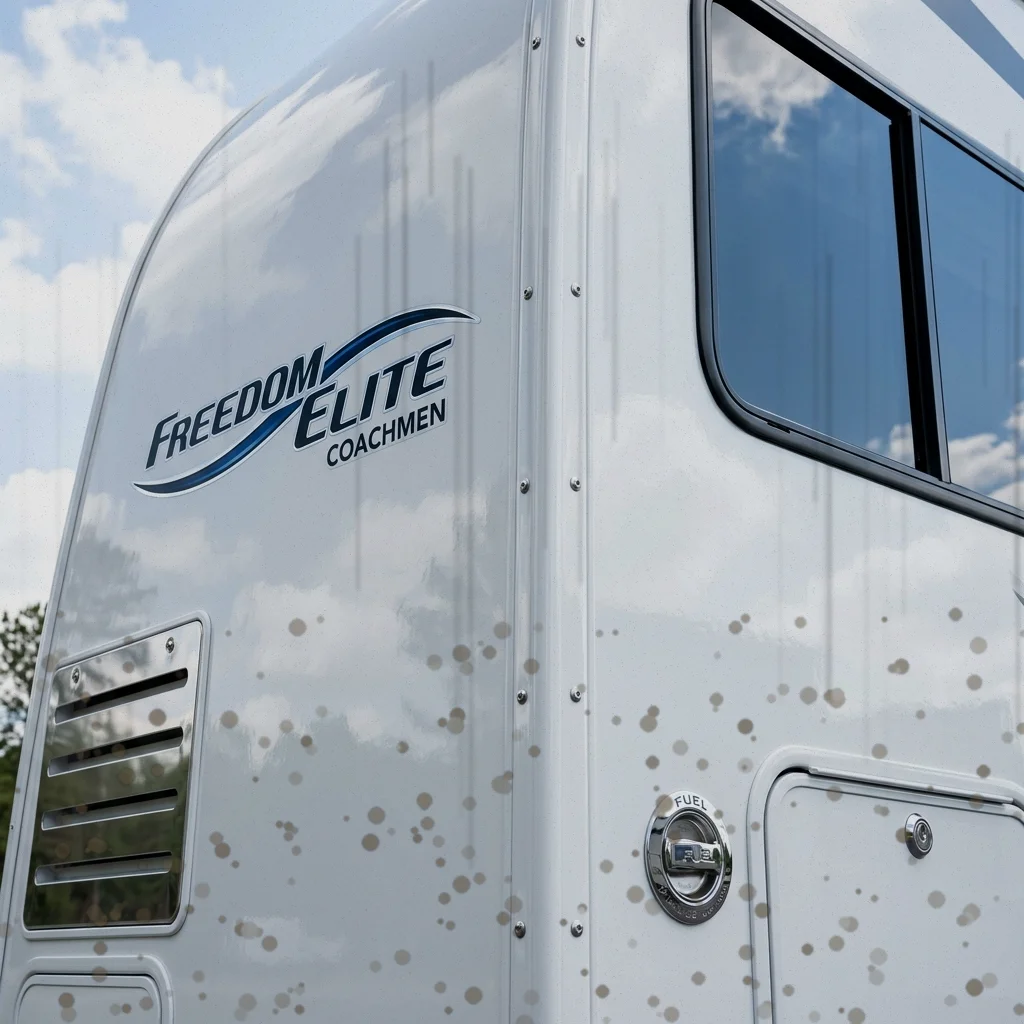 Dirty stained RV camper side panel